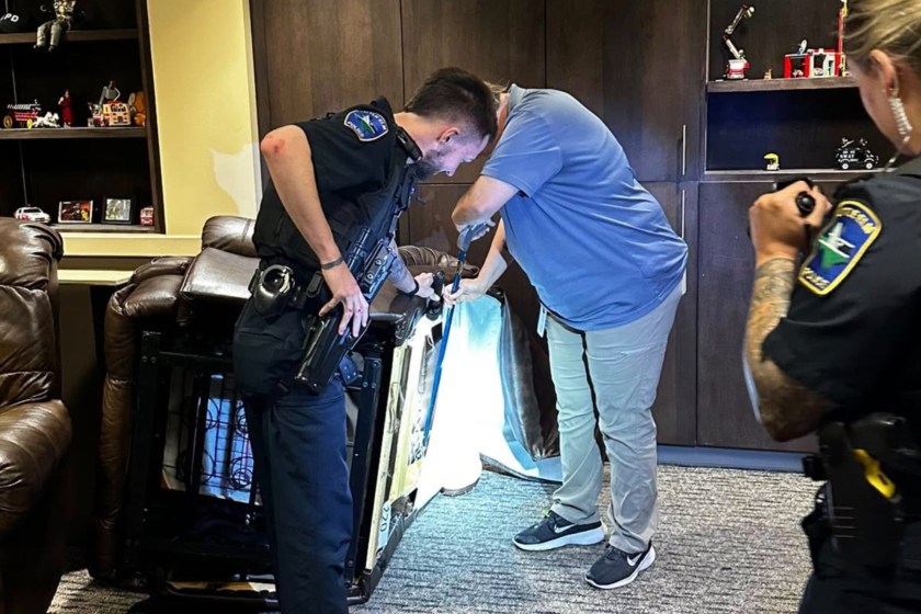 police rescue firefighters from unwanted guest