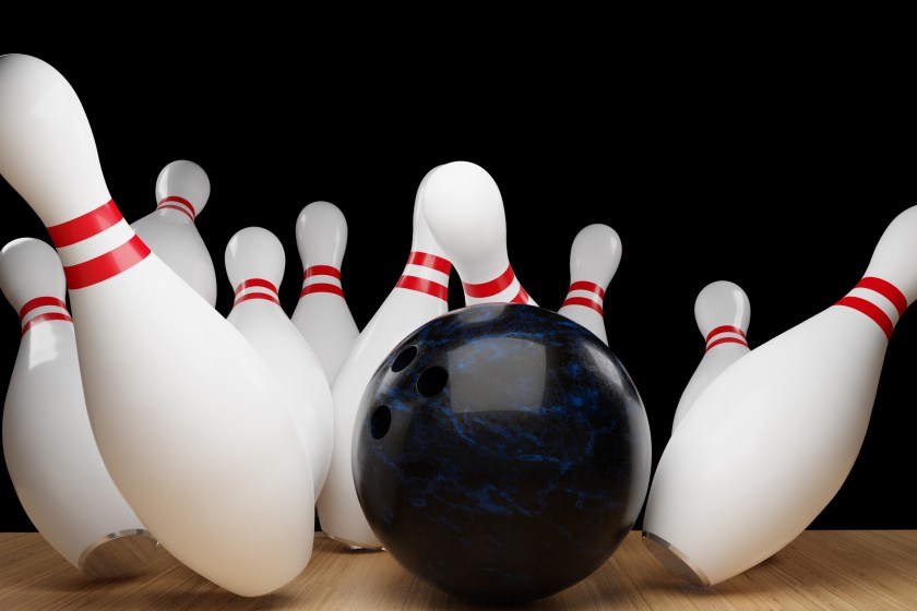 bowling ball and pins